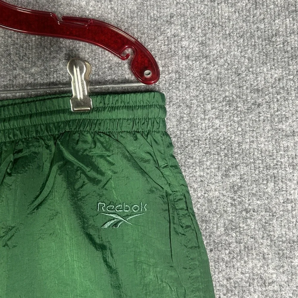 Vintage 90's Reebok Nylon‎ Track Pants Size Medium Green Logo Embroidered